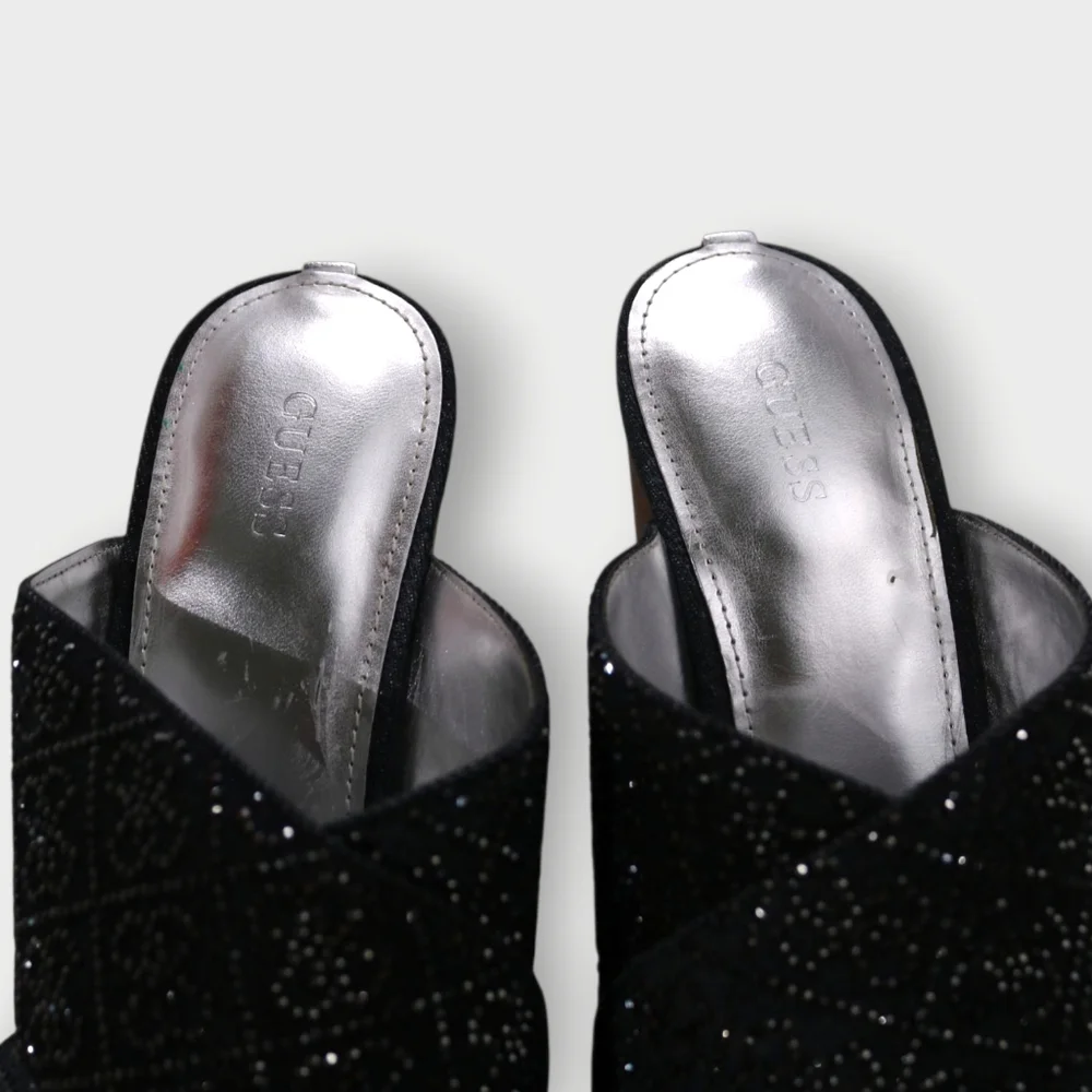 NWT Wedge Sparkle Metallic Cross Strap Sandals Summer Heels Wedges By Guess - Picture 10 of 11